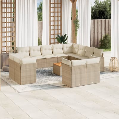 vidaXL - 13-delige - Loungeset - met - kussens - poly - rattan - beige