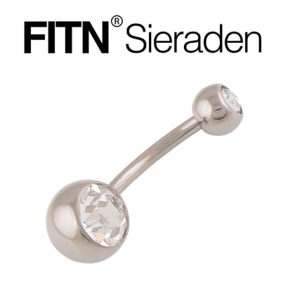 FITN-DBN2CG-Chirurgisch Staal Navelpiercing-Zilver Kleurige-1.6*10*5/8mm-Barbell Navelpiercing Met Twee Balletjes en Zirkonia-Klassiek