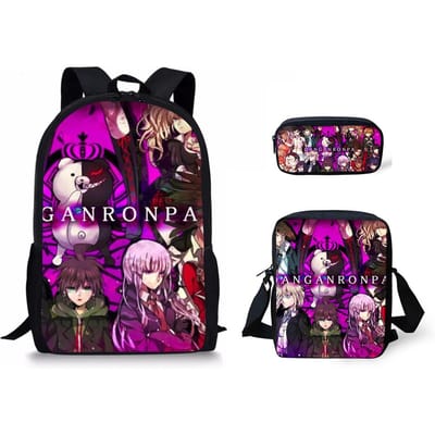 Klassiek Danganronpa Patroon 3D Print 3 stuks/Set leerling Schooltassen Laptop Dagrugzak Rugzak Schuin gedragen schoudertas Etui