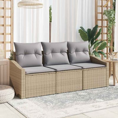 vidaXL - Tuinbank - Set - 3 - st - Beige - en - Lichtgrijs - poly - rattan