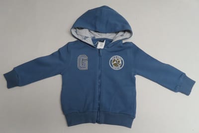 Gilet - Jongens - Blauw - Lichte sweat - Giraf - Rits en kap - 1 jaar 80