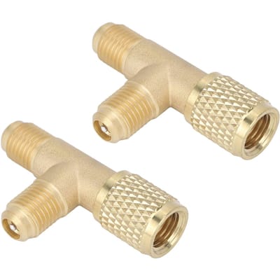 2 stuks Snelkoppeling T-stuk Adapter met Ventielkern Messing 1/4 inch SAE Koelmiddel T-stuk Adapter Robuuste Structuur voor R22 R12 R134