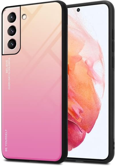 Cadorabo Hoesje geschikt voor Samsung Galaxy S21 5G in GEEL - ROZE - Tweekleurige beschermhoes van TPU-silicone Case Cover en achterzijde van gehard glas