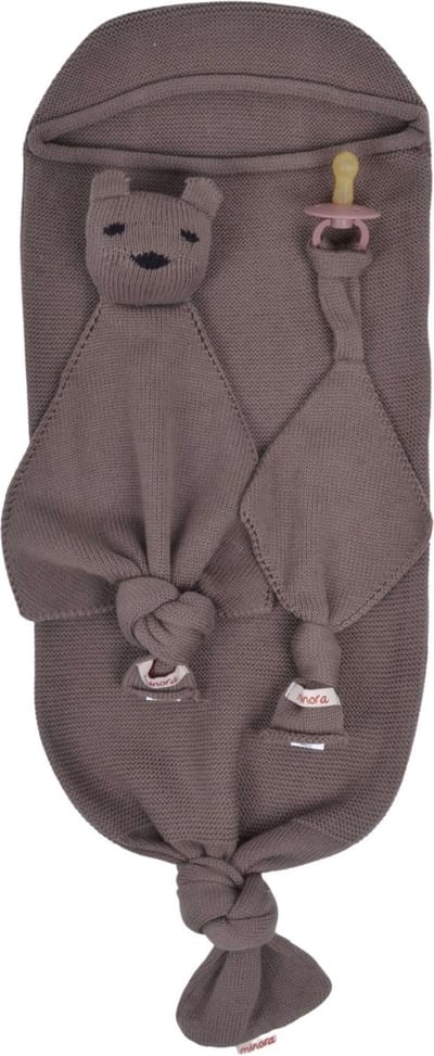 Minora Inbakerslaapzak Set 0/8 maand- Cocoon Teddy en Fopspeenhouder- 3 Delig babykleding jongens en meisjes-Winterslaapzak- Swaddle-Inbakerdoeken- Kraamcadeau - Newborn- Bruin- Sinterklaas