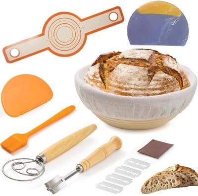 Rijsmandjes Brood Bakken - Brood Mandenset - Zelf Brood Maken - Compleet Bakgereedschap - 25 x 23 x 13 cm