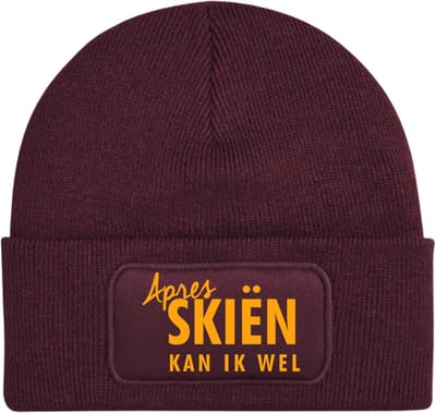 Après skiën kan ik wel wintermuts burgundy | fluor oranje - soBAD. | Unisex | Skimuts | Après ski verkleedkleren | met grappige tekst | Unisex