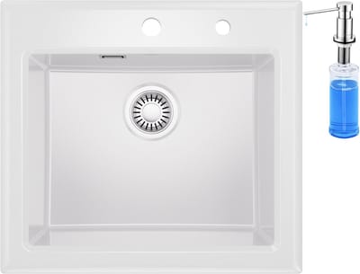 CECIPA Max Spoelbak Keuken - Keramische Spoelbakken Wit 55x50 CM - Gootsteen Met Zeepdispenser - Keukenspoelbak - Opbouw Wasbak Keuken