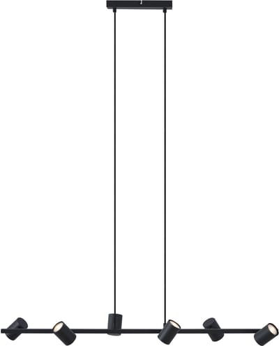 QAZQA jeana straight - Moderne Dimbare Hanglamp met Dimmer voor boven de eettafel | in eetkamer - 6 lichts - L 110 cm - Zwart -