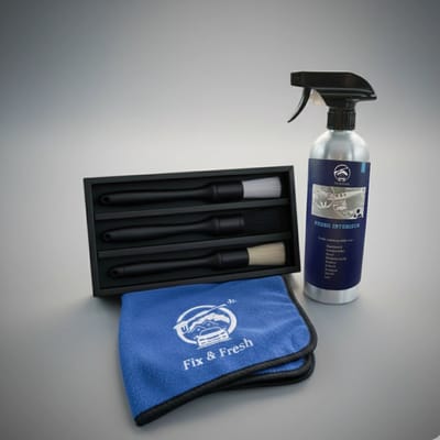 Fix & Fresh - Auto detailing set interieur - Interieurreiniger - 3 delig kwastenset - Microvezeldoek 600 GSM