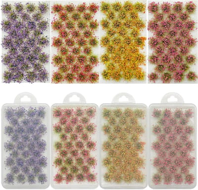 128 Stuks Kunstgras Picks in 4 Kleuren voor Modelspoor en Tuinlandschap, Ideaal voor DIY Projecten en Bloemclusters