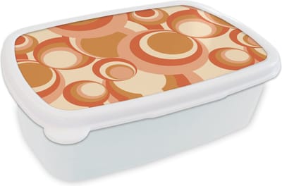 Broodtrommel Wit - Lunchbox - Brooddoos - Cirkel - Retro - Patroon - 18x12x6 cm - Volwassenen
