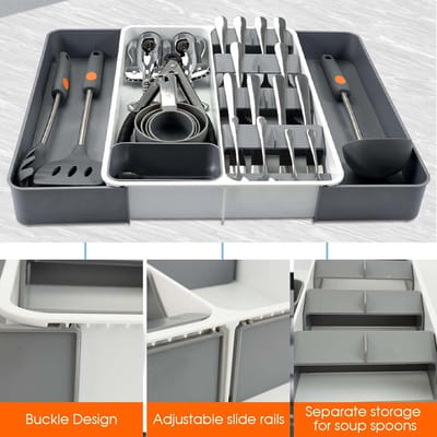 Bestekbak voor laden - antislip kunststof lade-inzetstuk - keukenladen organizer - wit/grijs - kopen bestekbak 47 deep