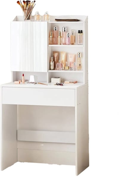 Stervia Make Up Tafel - Kaptafel - Make Up Tafel Met Spiegel - Verstelbare Planken - Incl Lade - Toilettafel - Wit - 40x 70 x 136 cm
