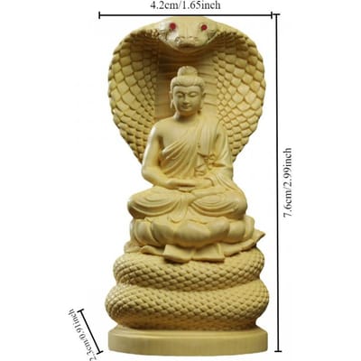 Approvisionnement direct d'usine sculpture en buis Sakyamani Bouddha ornement serpent protection Bouddha décoration de la maison décoration de voiture artisanat 7.6x4.2x2.3cm beige