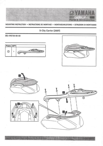 Porte bagage Gris pour scooter Yamaha 125 X-City 2010 à 2013 5B2-W0736-00 Neuf
