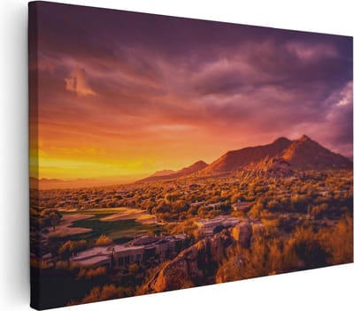 Artaza Canvas Schilderij Landschap - 30x20 cm - Klein - Wanddecoratie Zonsondergang - Muurdecoratie Bergen - Kamer Accessoires Natuur