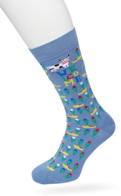 Bonnie Doon Heren Sokken met Klompen Print maat 40/46 Blauw - Thema Sokken - Nederland - Holland - Souvenir - Cadeau Sokken - Word je Happy en vrolijk van - Zacht Katoen met Gladde Teennaad - Comfortabel - Perfect Cadeau - Coronet Blue - BT992129.187