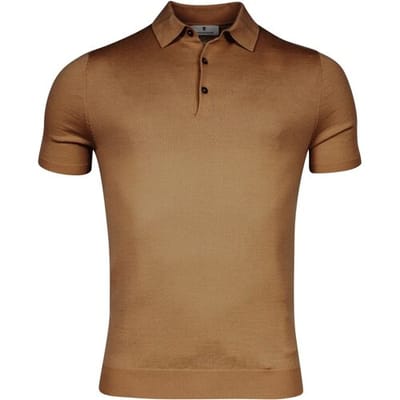 Thomas Maine Fine Merino Pullover Polo Collar Short Sleeve Single Knit Honey Brown / male