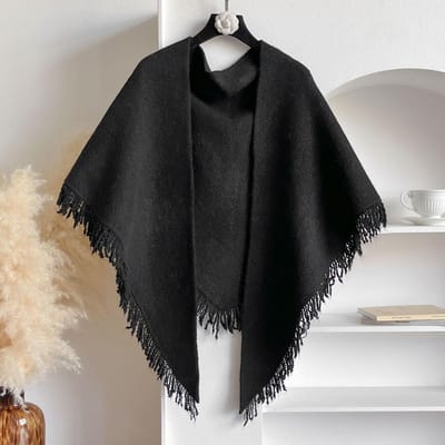 Damesmode Gebreide Sjaal Driehoekige Sjaal Sjaal Effen Kleur Sjaal Franje Kaap Buiten Casual white