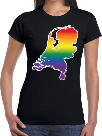 Holland/Nederland regenboog - gay pride t-shirt zwart voor dames - lgbt kleding XS