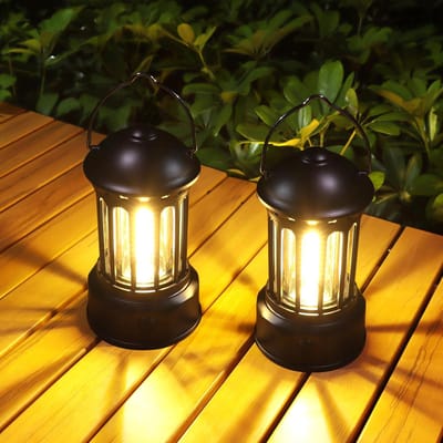 Thijox - Draagbare LED Campinglamp Set van 2 - Retro Campinglantaarn, IPX4 Waterdicht, Dimbaar, Voor Camping, Tuin, Wandelen, Noodgevallen, 3W, 20-300