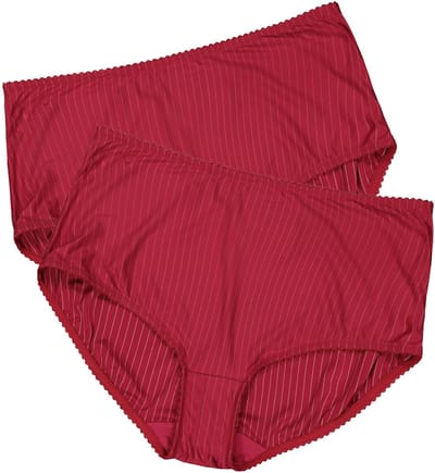 Ulla Popken - Dames - Midislips set van 2 pinstripes hoge pasvorm - Donkerrood - Maat 42+
