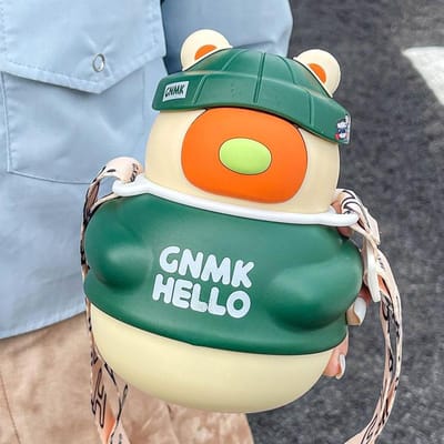 Kawaii Beer Thermische Isolatiebeker Voor Meisjes Leuke Grote Buik Rietje Waterbekers Draagbare Roestvrijstalen Kinderen School Thermosfles 600ml