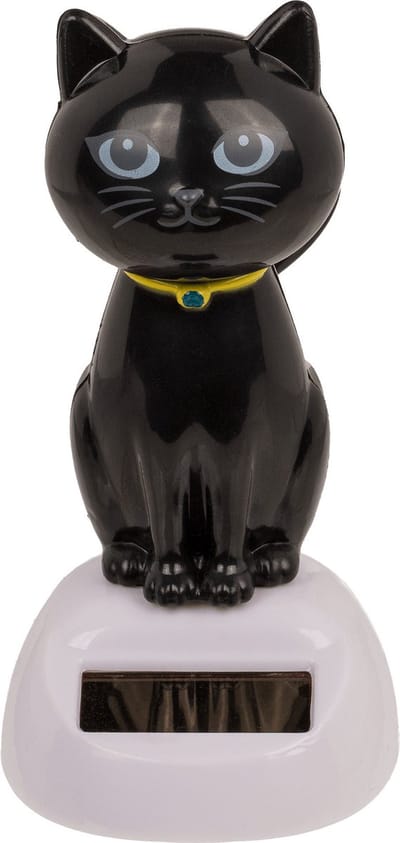 Out of the Blue - Solar bewegend katje - zwart 12 cm - Huis katten beeldjes/cadeau