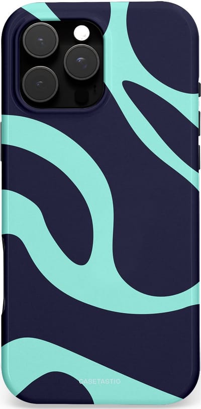 Casetastic Hoesje Geschikt voor Apple iPhone 16 Pro Max Magsafe - Stijlvolle Beschermende Duo-layer Case - Golvenritme Aqua-Marine