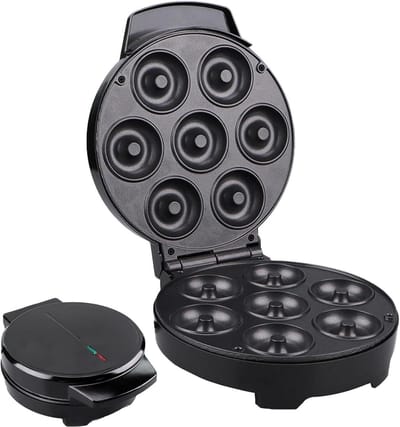 Donut Maker - Mini Wafel Apparaat - Zelf Gebak Maken - Antiaanbaklaag - 7 Donuts - Zwart