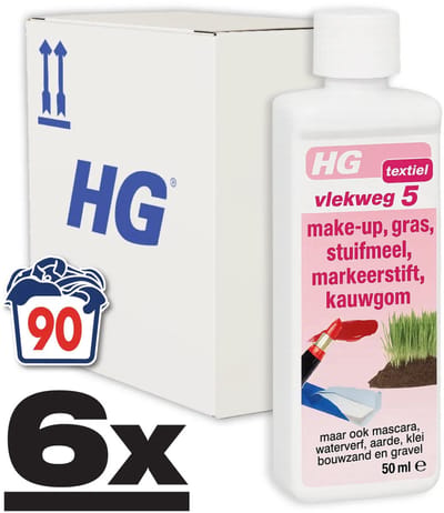 6 x HG - Wasruimte - Vlekweg 5 - Kauwgum, Make-Up & Gras - 50 ml - Vlekkenverwijderaar - Vlekken Uit Textiel - Hardnekkige Vlekken - Make-up Vlekken - Gras Vlekken