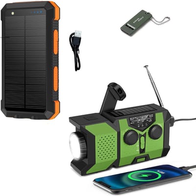 Meest Verkochte Radio Op Batterijen (Accu) Voor Rampen - Inclusief 10.000 mAh Solar Powerbank - Powerbank Zonneenergie - Radio Opwindbaar - Noodradio - Noodradio Solar Opwindbaar - Groen