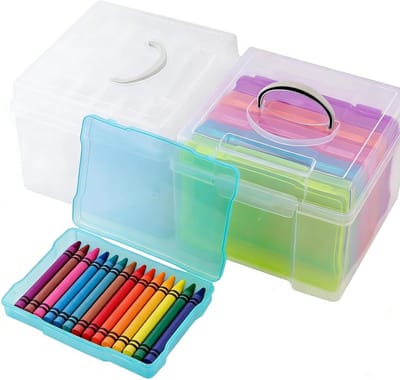 Set van 2 Fotoopslagdozen 13.7 x 17.5 cm met 12 Transparante en Gekleurde Binnenhoezen voor Foto's, Kaarten en Stempels, Ideaal voor Creatief Opslaan en Organiseren