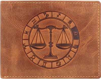 Greenburry - Vintage Lederen Heren Portefeuille Met Weegschaal Sterrenbeeld