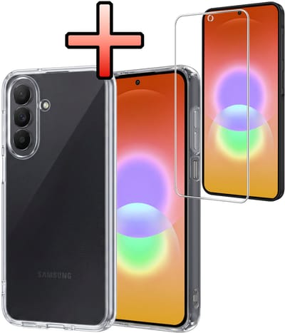 Hoesje - Met Screenprotector - Geschikt voor Samsung Galaxy A27 - Sterk & Shockproof - Back Cover - Siliconen Case - Telefoon Hoes - Transparant