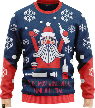 JAP Christmas Foute Kersttrui (maat 4XL) - 100% Gerecycled - Kriebelt niet - Kerstcadeau volwassenen - Kersttrui dames en heren XXXXL - Wine-derfull - Blauw