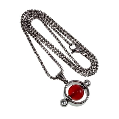 55cm x 2mm Jasseron-Ketting + Ronde Hanger Unisex - RVS Ketting met Opengewerkte Hanger met Rode Carneool Agaat Steen – Handgemaakt