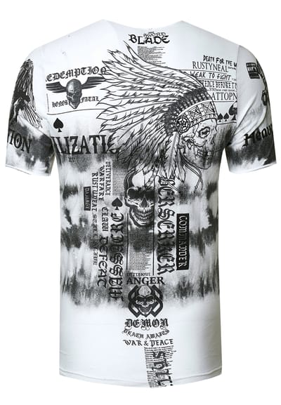 T-shirt in kleur met voorkant in tie-dye batik en bedrukking