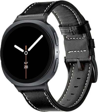Stravo Leren Bandje - Geschikt voor Samsung Galaxy Watch 9 (40/44mm) / Watch 8 (40/44mm) / 8 Classic (46mm) - Leather Horlogebandje van Echt Leer - Zwart