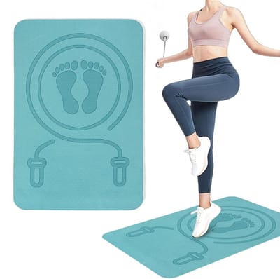 Yogamat – Sportmat – Fitnessmat – Jump Rope Mat 60x40 cm – 8mm Dikke Anti-Slip TPE Skipping Mat – Schokabsorberende Ondergrond voor Touwtjespringen & Fitness – Blauw