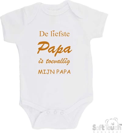 100% katoenen Romper "De liefste papa is toevallig mijn papa" Unisex Katoen Wit/tan Maat 62/68