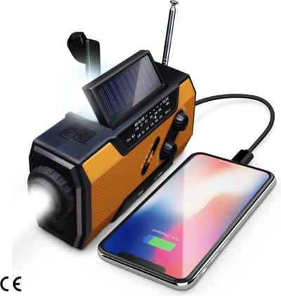 Multifunctionele Draagbare Radio 2000 mAh (Model A1) - Zonne-energie, Zwengel, Batterijvoeding - Noodradio met USB-Oplaadmogelijkheid - Ingebouwde SOS en LED-zaklamp - Ideaal voor Wandelen en Buitengebruik