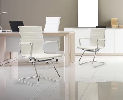Vergaderstoel Schommelstoel Kunstleer – Moderne Cantilever Bezoekersstoel met Armleuningen en Chromen Frame – Ergonomische Vergaderstoelen voor Kantoor, Vergaderruimte en Wachtkamer – Set van 2 (Wit) – HomeByNicole
