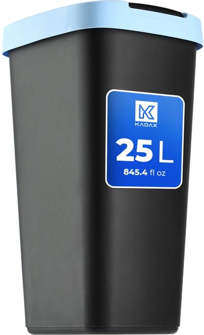 KADAX Afvalcontainer 25 liter, afvalemmer met kanteldeksel, afvalemmer voor afvalscheiding, vuilnismand van kunststof, robuuste vuilnisemmer, vuilnisemmer (zwart/blauw)
