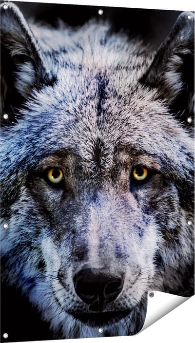 Gards Tuinposter Grijze Wolvenkop - Wolf - 80x120 cm - Tuindoek - Tuindecoratie - Wanddecoratie buiten - Tuinschilderij
