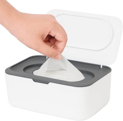 Dispenser voor vochtige doekjes - 1 stuk - 19 × 13 × 7,8 cm - Navulbare dispenser voor vochtige doekjes - Antislip - Eenvoudig te openen - sluiten - Grijs