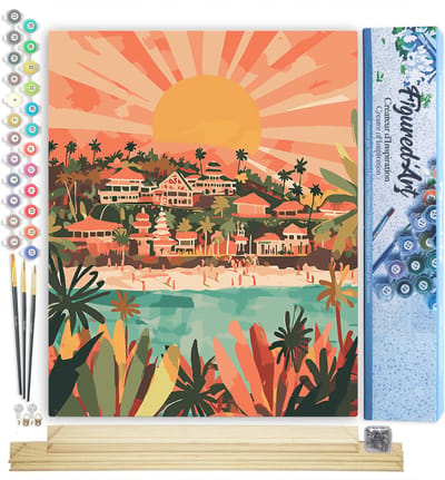 Figured'Art Schilderen op Nummer Volwassenen canvas Zonsopgang in Bali- Handwerk acrylverf Kit DIY Compleet - 40x50cm met DIY houten lijst
