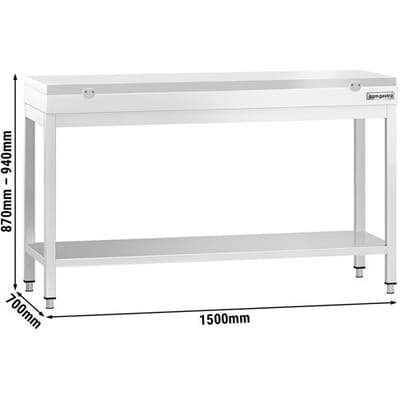 GGM Gastro Edelstahl Arbeitstisch PREMIUM - 1500x700mm - mit Grundboden - inkl. Schneideplatte Weiß
