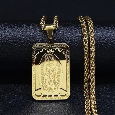 Maagd Maria Gebed Hanger Ketting, Dubbele Laag Roestvrij Staal, Unisex Sieraden Accessoires Chain 60CM goud