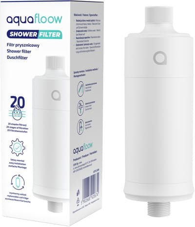 Aquafloow douchefilter – 20-laags waterfilter voor douchekop – verwijdert zware metalen, chloor en voorkomt kalkaanslag – verbetert de waterkwaliteit – Matwit
